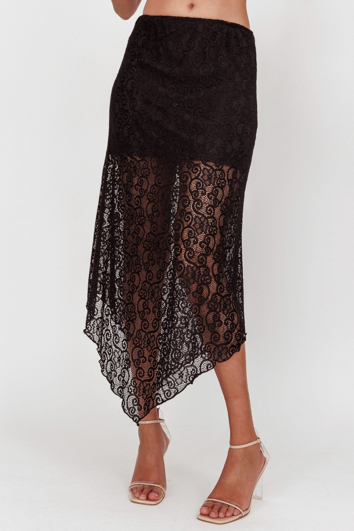 Sweet Words V-Hem Lace Midi Skirt Black by Selfie Leslie Australia