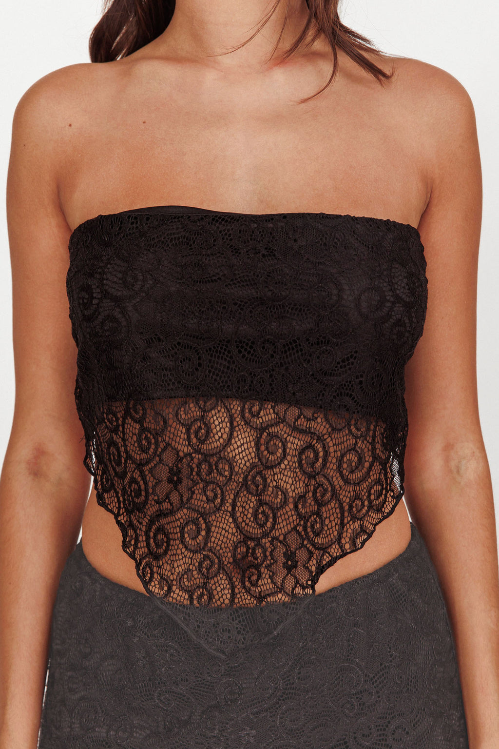 Sweet Words V-Hem Lace Scarf Top Black by Selfie Leslie Australia
