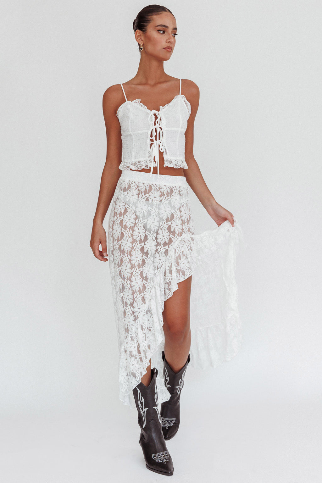 Besties Asymmetric Hem Maxi Skirt Ivory by Selfie Leslie Australia