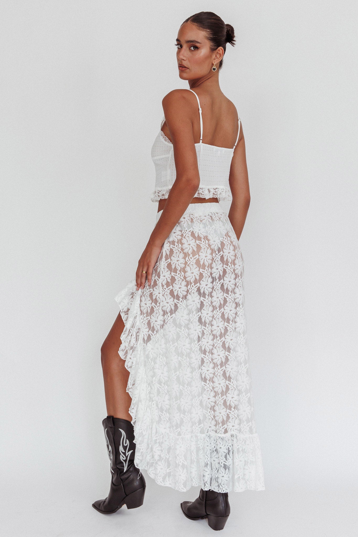 Besties Asymmetric Hem Maxi Skirt Ivory by Selfie Leslie Australia