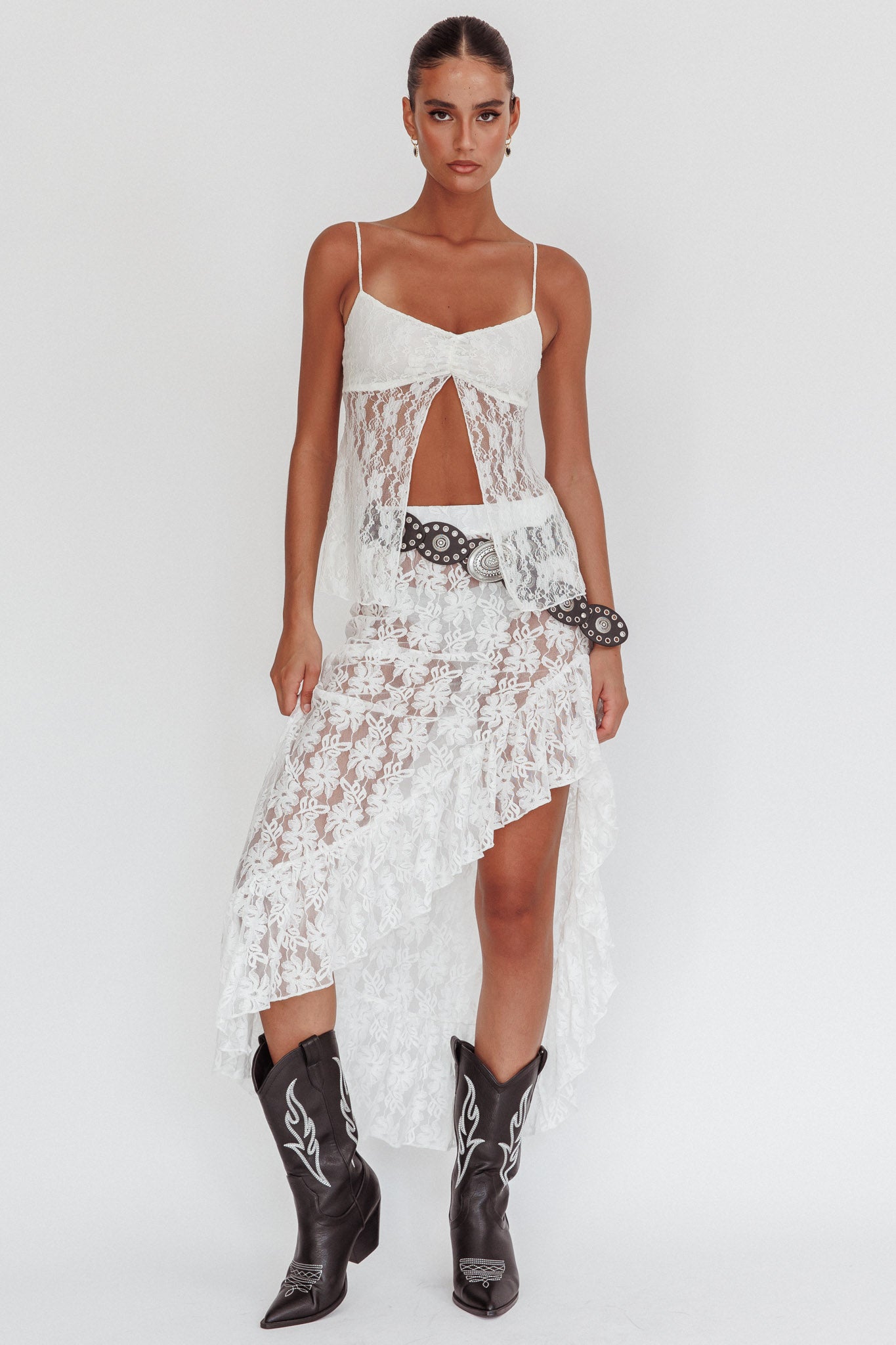 Besties Asymmetric Hem Maxi Skirt Ivory by Selfie Leslie Australia