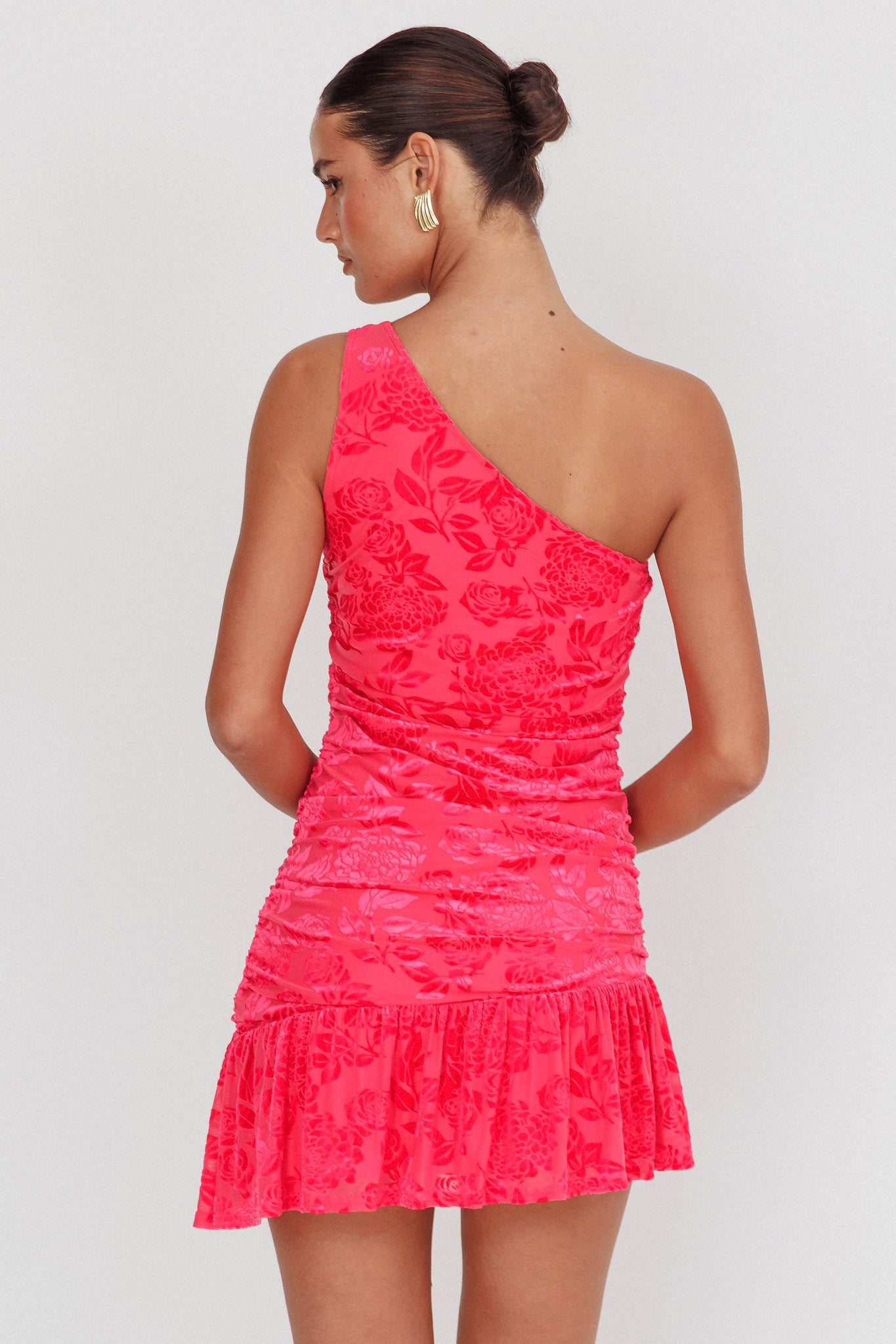 Mystery Of Love One Shoulder Mini Dress Fuchsia by Selfie Leslie Australia