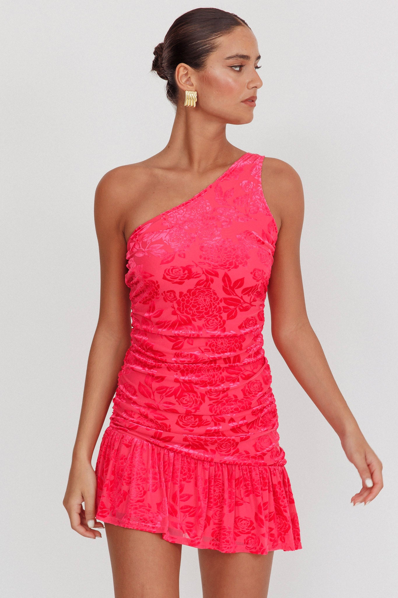 Mystery Of Love One Shoulder Mini Dress Fuchsia by Selfie Leslie Australia