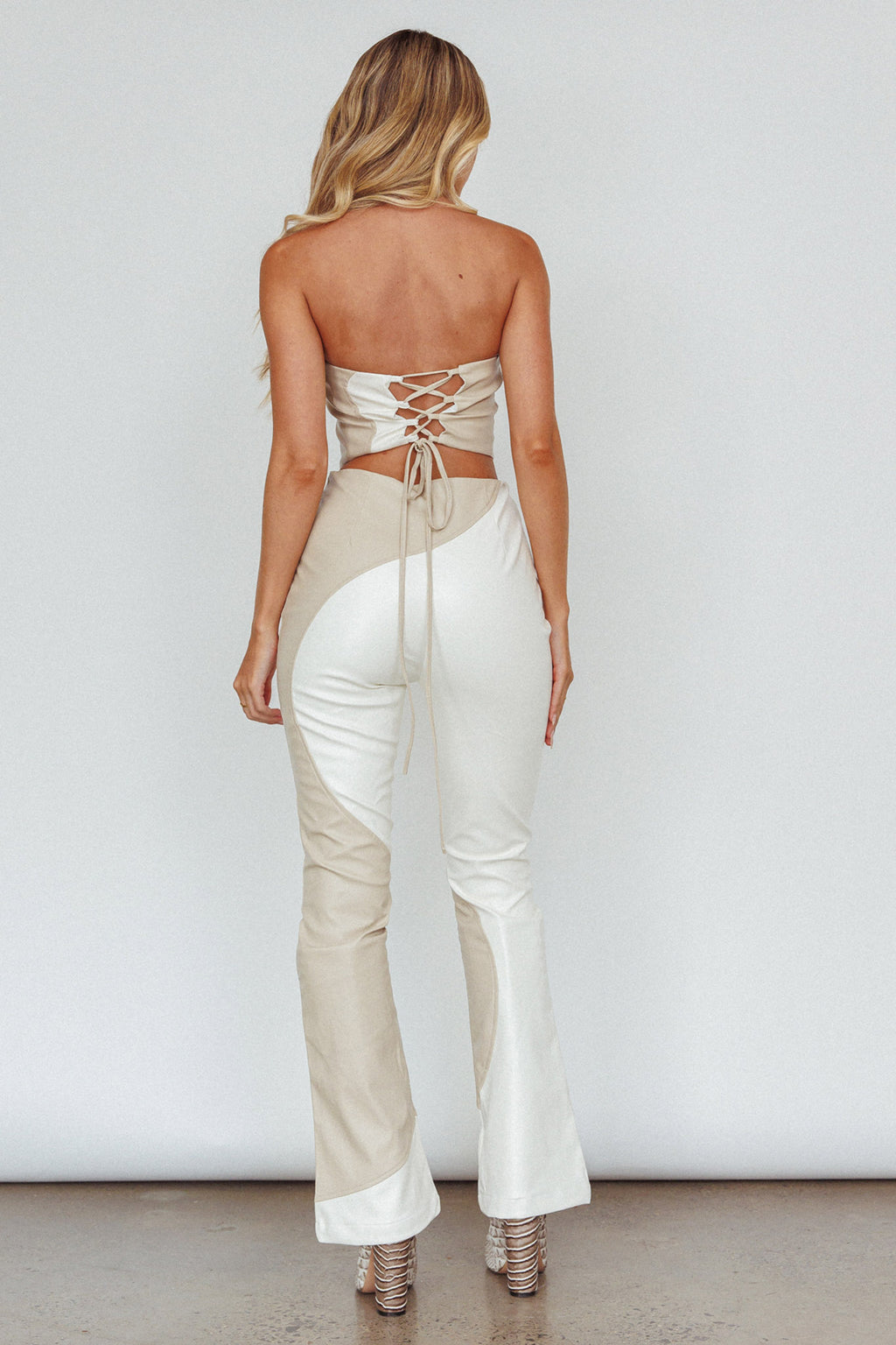 Zebulon Faux Leather Flare Pants Ivory by Selfie Leslie Australia