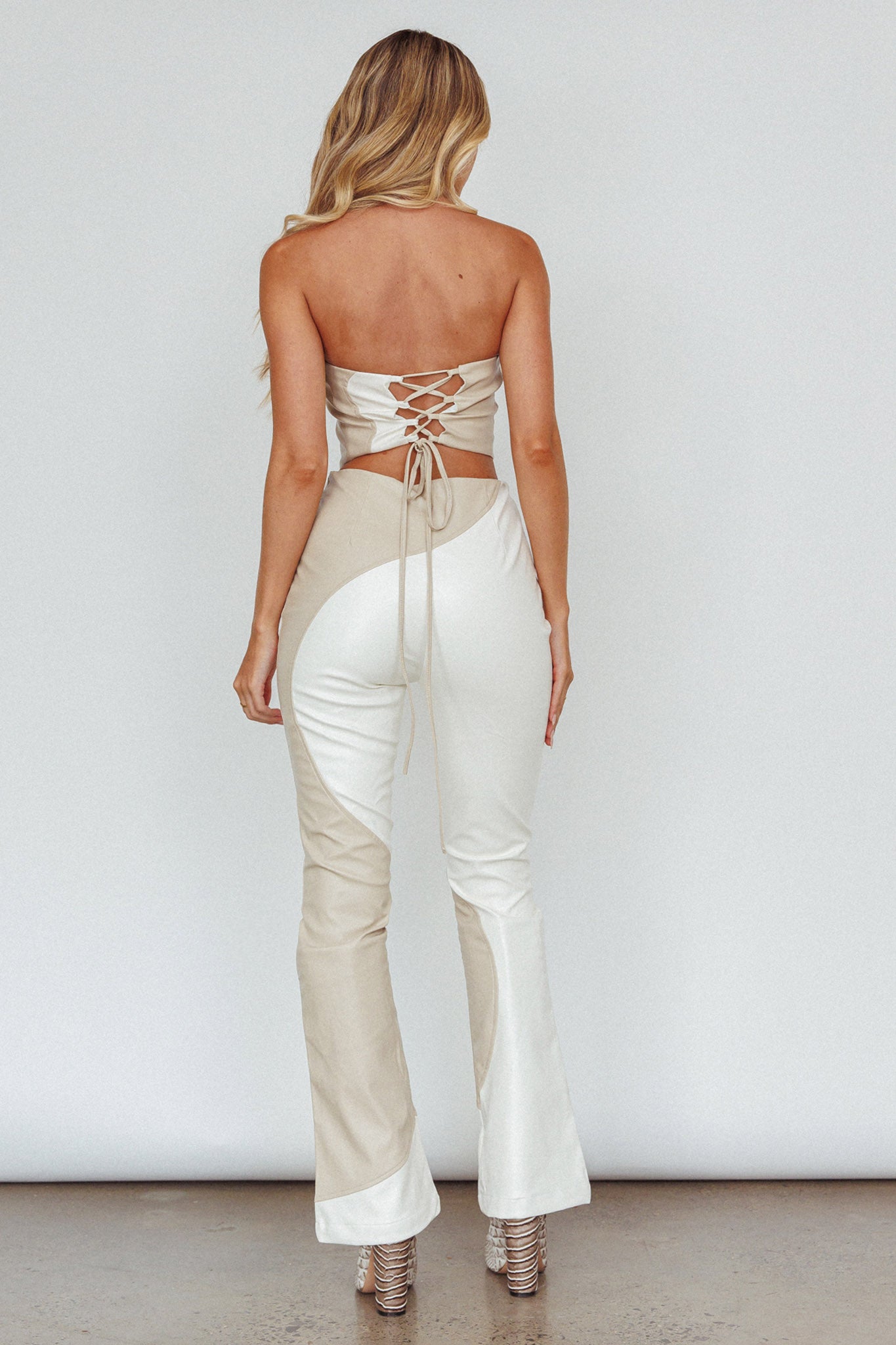 Zebulon Faux Leather Flare Pants Ivory by Selfie Leslie Australia