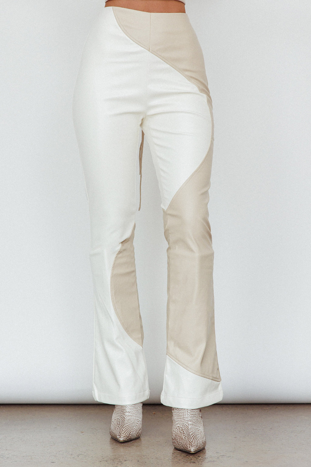 Zebulon Faux Leather Flare Pants Ivory by Selfie Leslie Australia