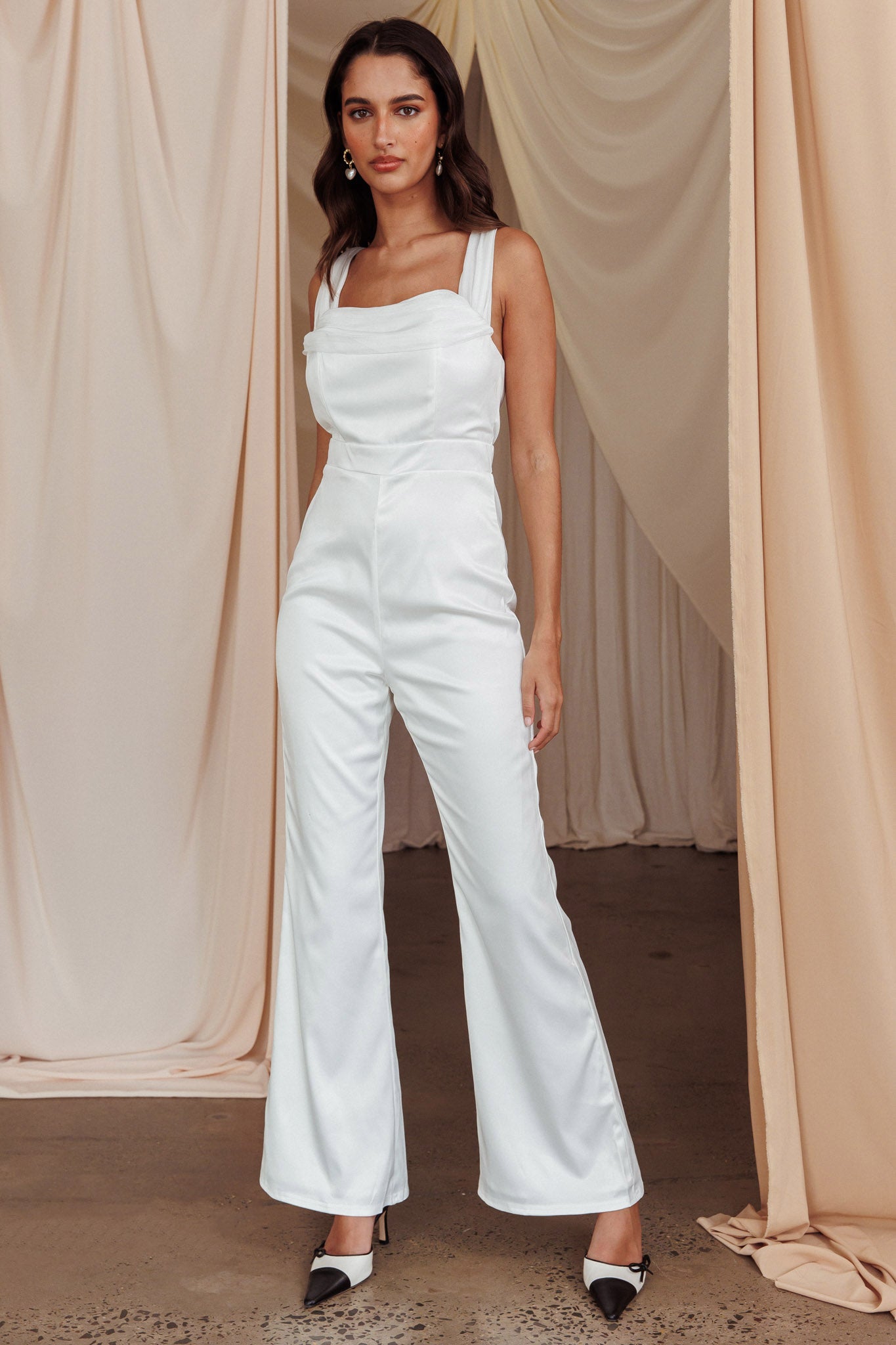 Tarlena Chiffon Neckline Jumpsuit Off-White by Selfie Leslie Australia