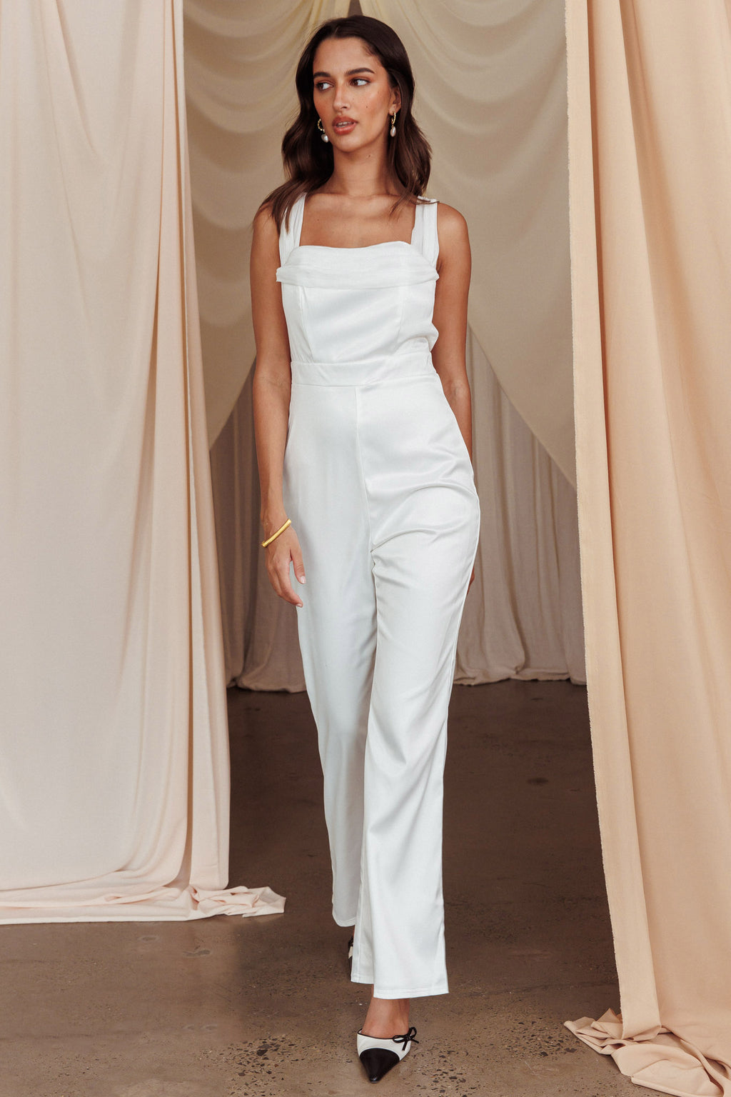 Tarlena Chiffon Neckline Jumpsuit Off-White by Selfie Leslie Australia