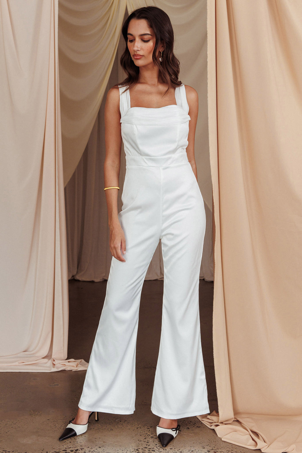 Tarlena Chiffon Neckline Jumpsuit Off-White by Selfie Leslie Australia