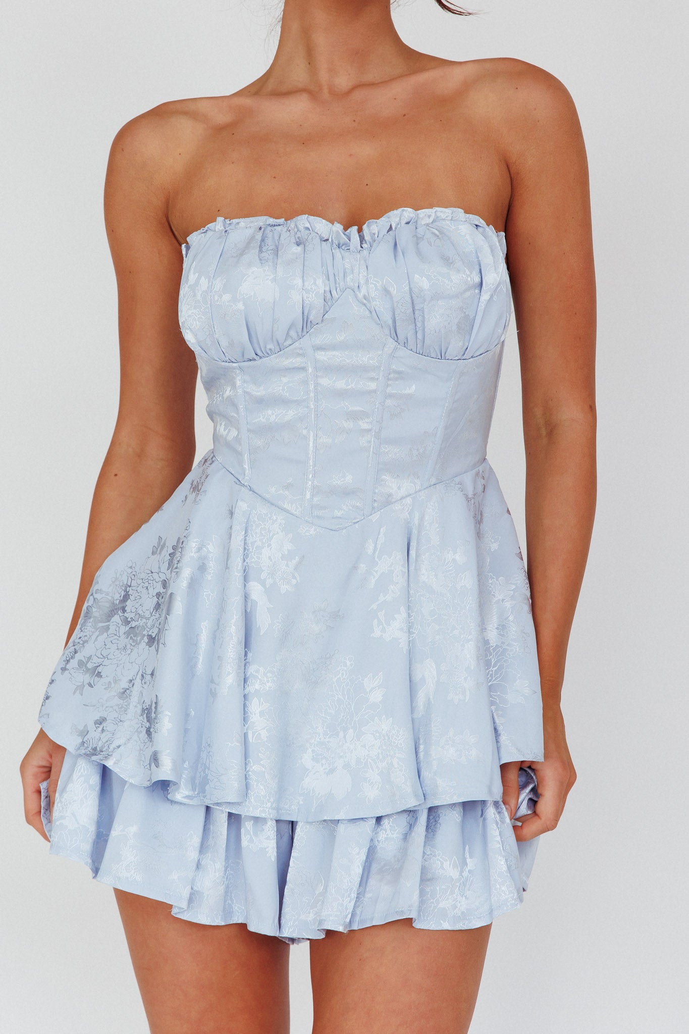 Angel Sky Gathered Bust Romper Dust Blue by Selfie Leslie Australia