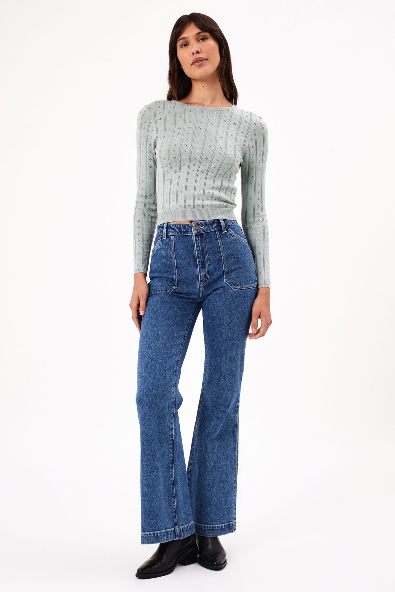 ROLLA'S Eastcoast Flare Long Jeans Dark Vintage Blue by Selfie Leslie Australia