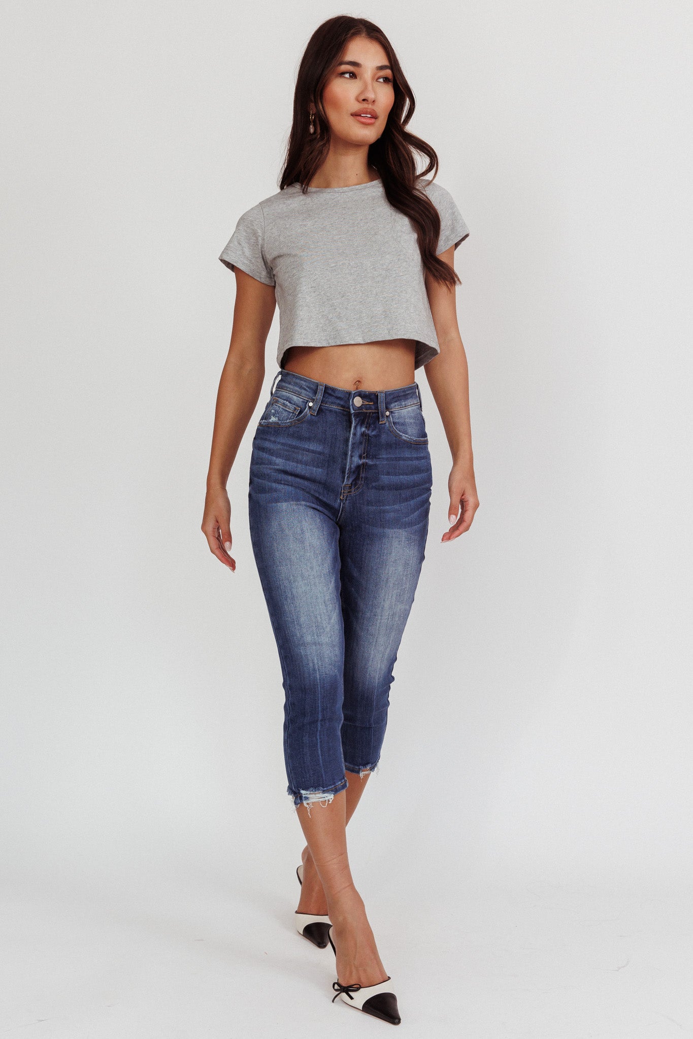 Queens Distressed Capri Jeans Dark Denim by Selfie Leslie Australia