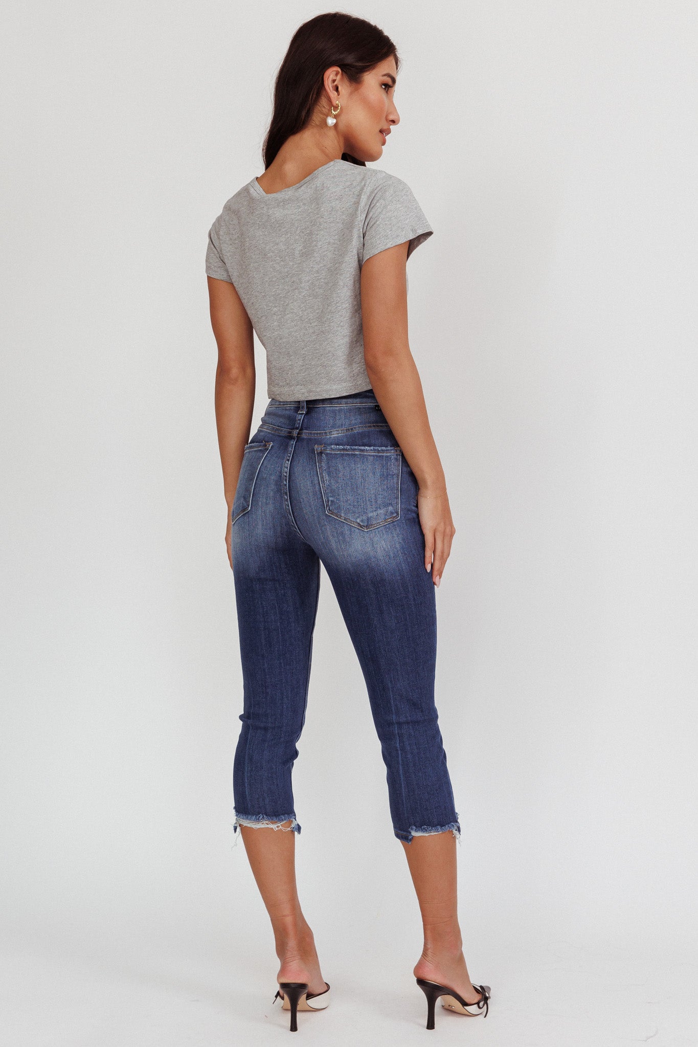 Queens Distressed Capri Jeans Dark Denim by Selfie Leslie Australia