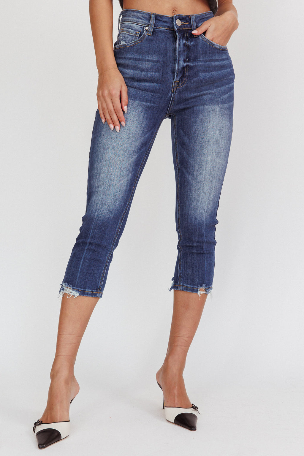 Queens Distressed Capri Jeans Dark Denim by Selfie Leslie Australia