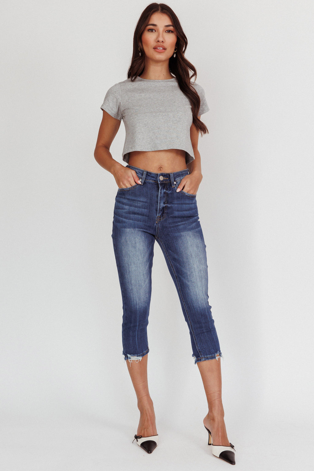 Queens Distressed Capri Jeans Dark Denim by Selfie Leslie Australia
