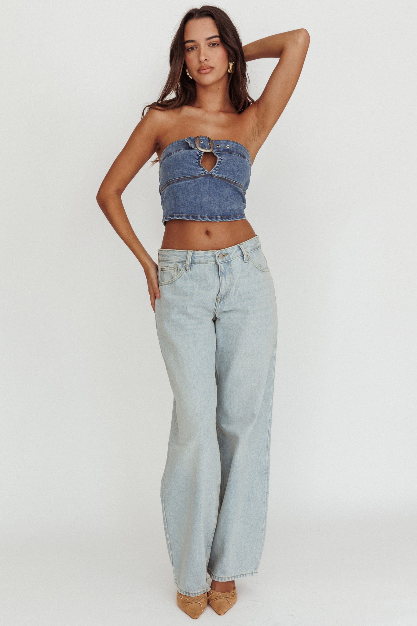 Olympus Strapless Denim Cropped Top Medium Blue by Selfie Leslie Australia