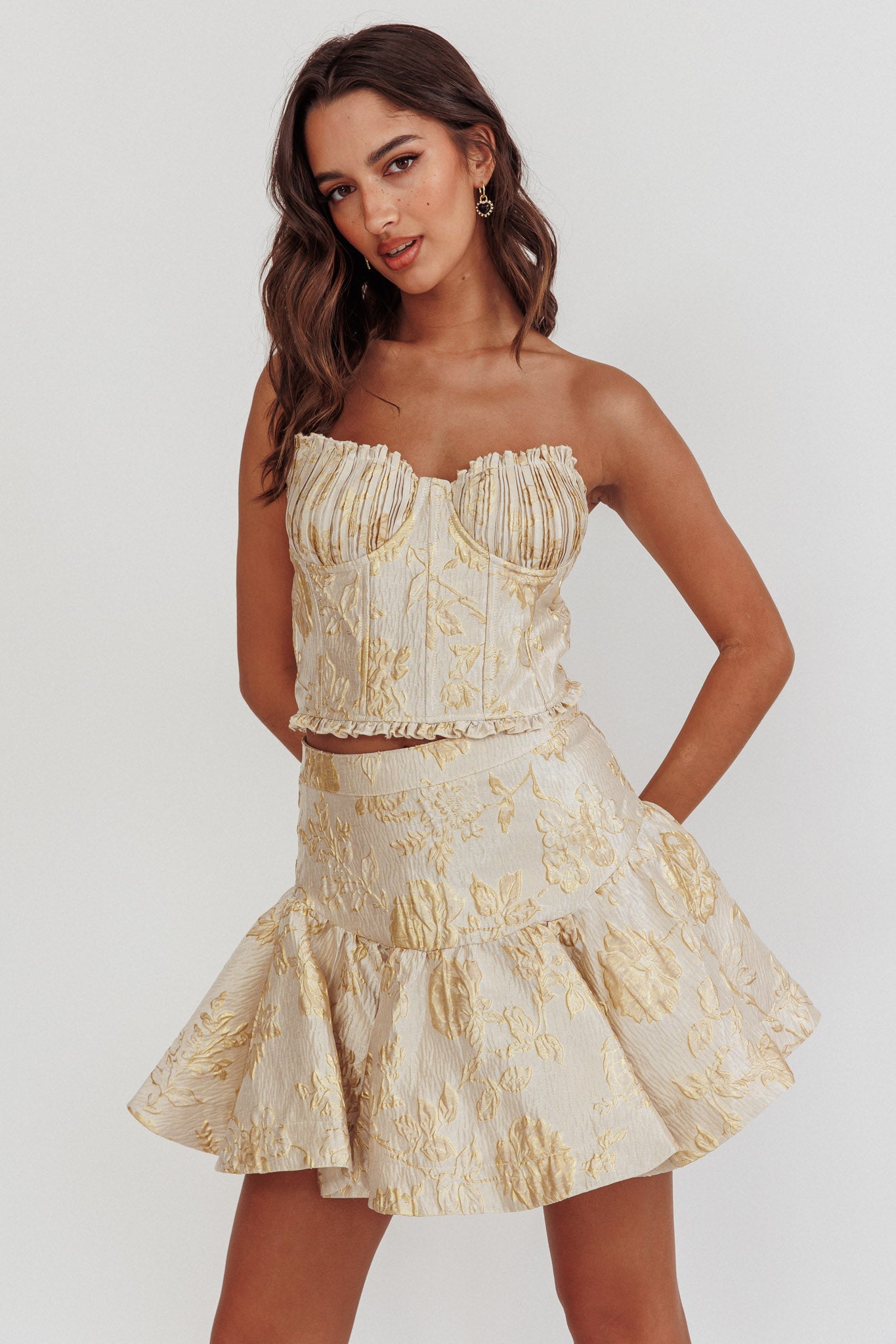 Kamilla Jacquard Corset Top Floral Gold by Selfie Leslie Australia