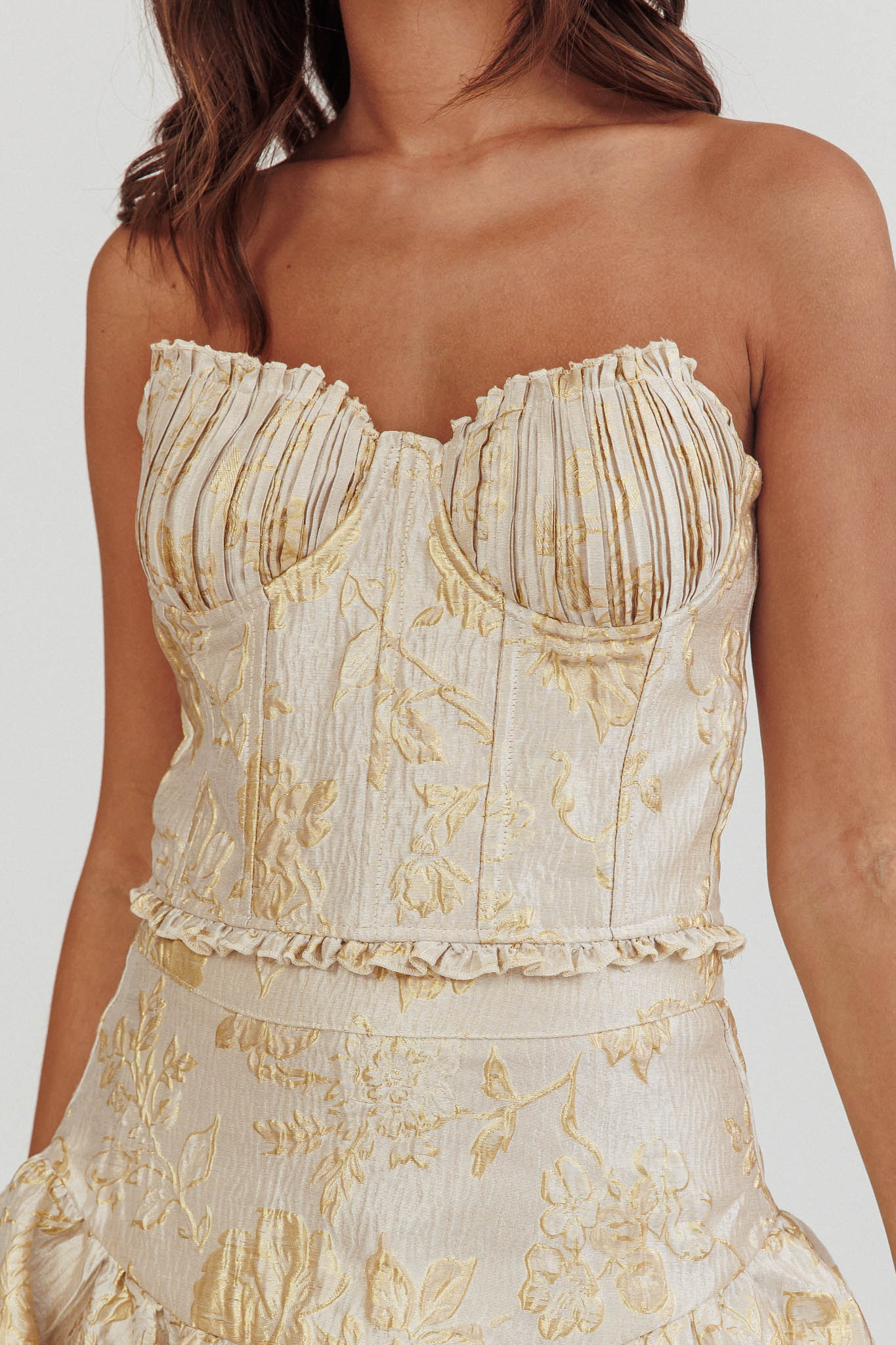 Kamilla Jacquard Corset Top Floral Gold by Selfie Leslie Australia