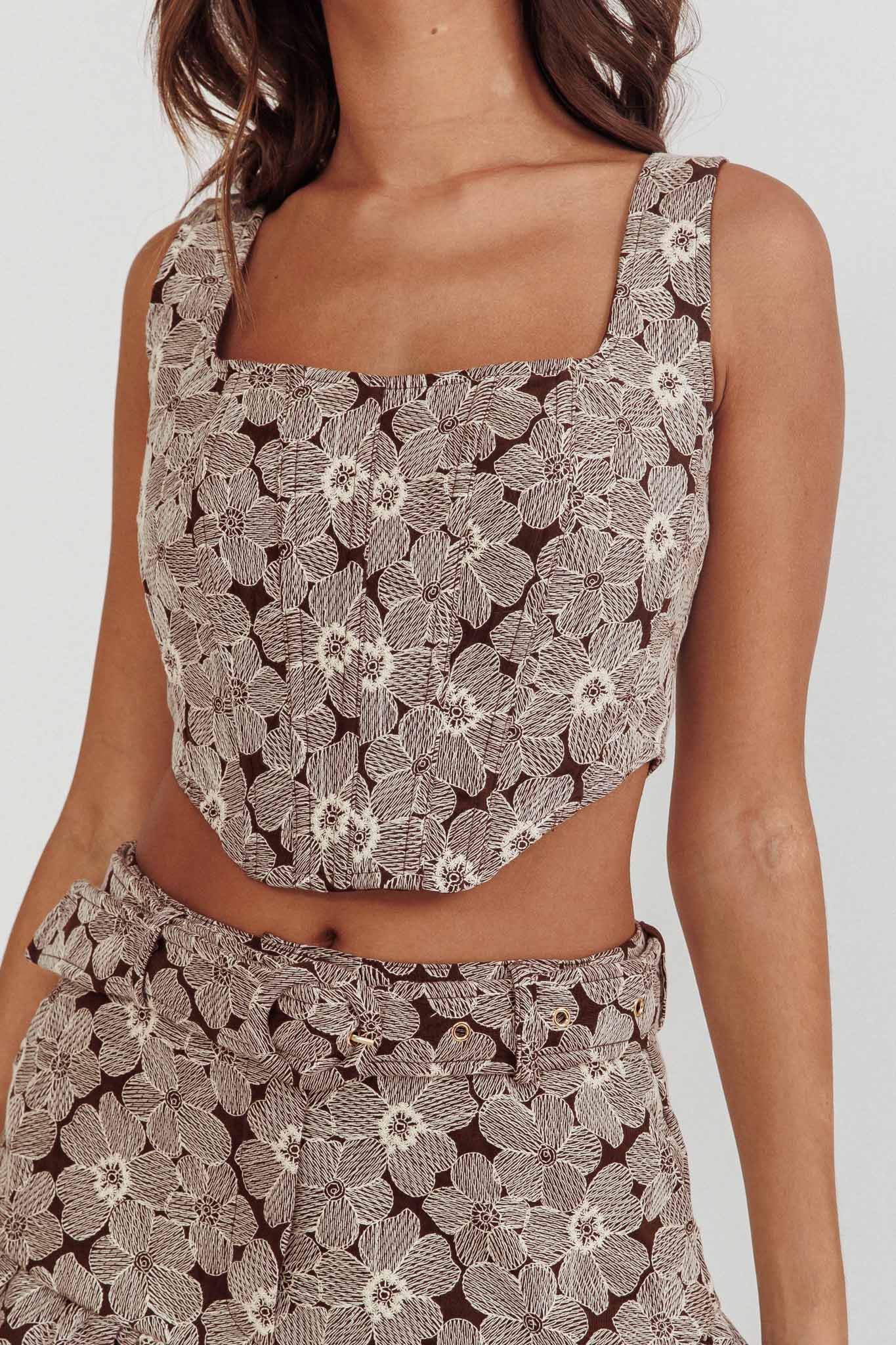 Southern Belles Corset Top Floral Brown by Selfie Leslie Australia