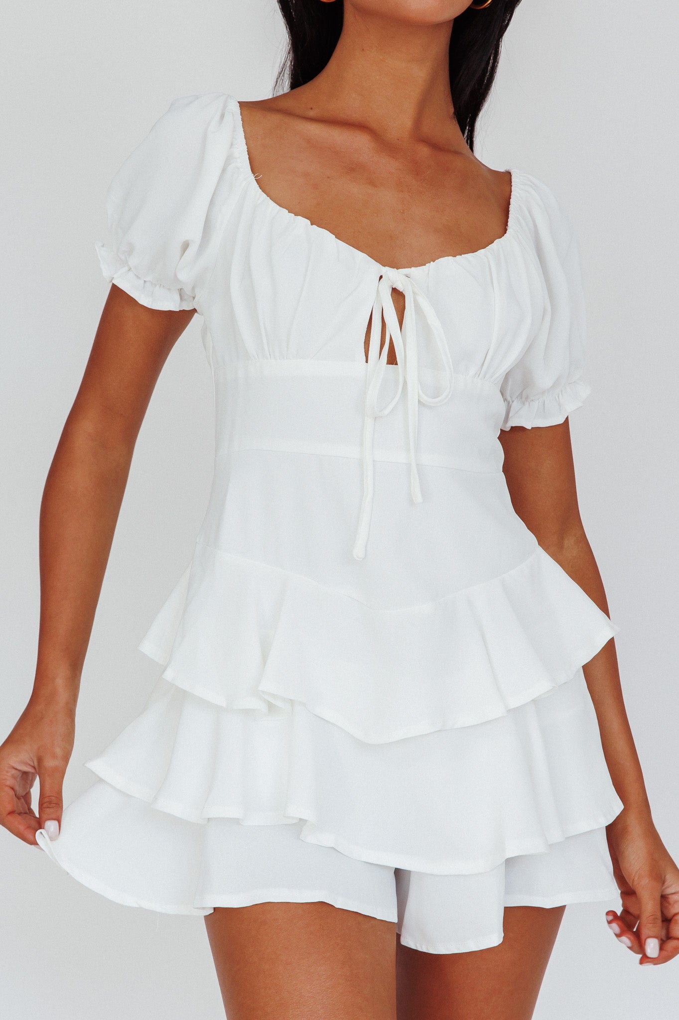 Cady Layered Ruffle Mini Dress Off White by Selfie Leslie Australia
