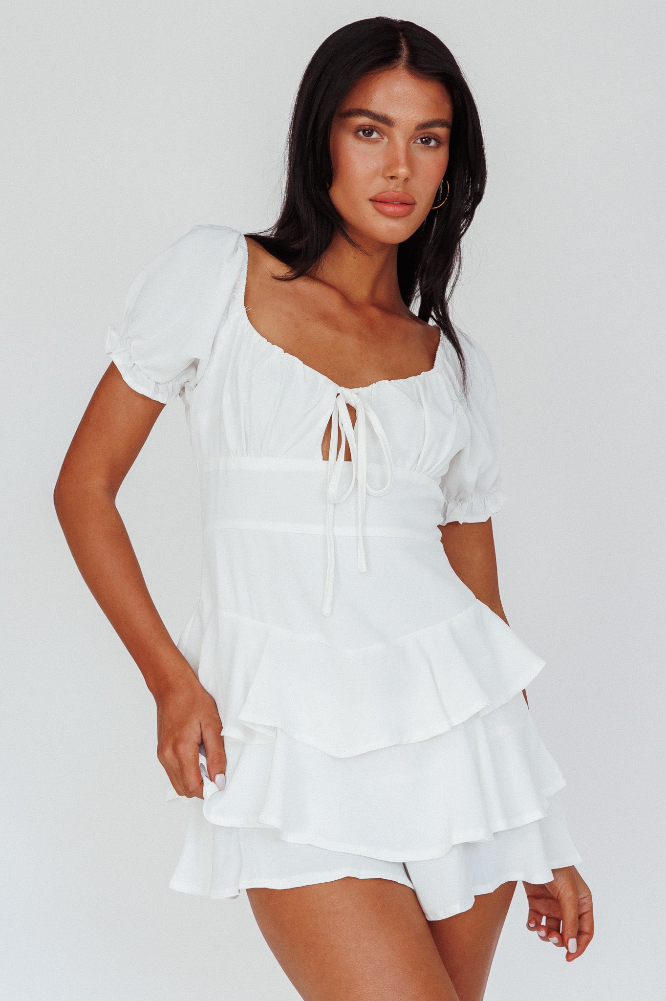 Cady Layered Ruffle Mini Dress Off White by Selfie Leslie Australia