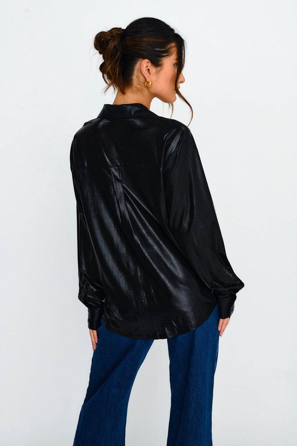 Benni Long Sleeve Button-Up Shirt Black by Selfie Leslie Australia