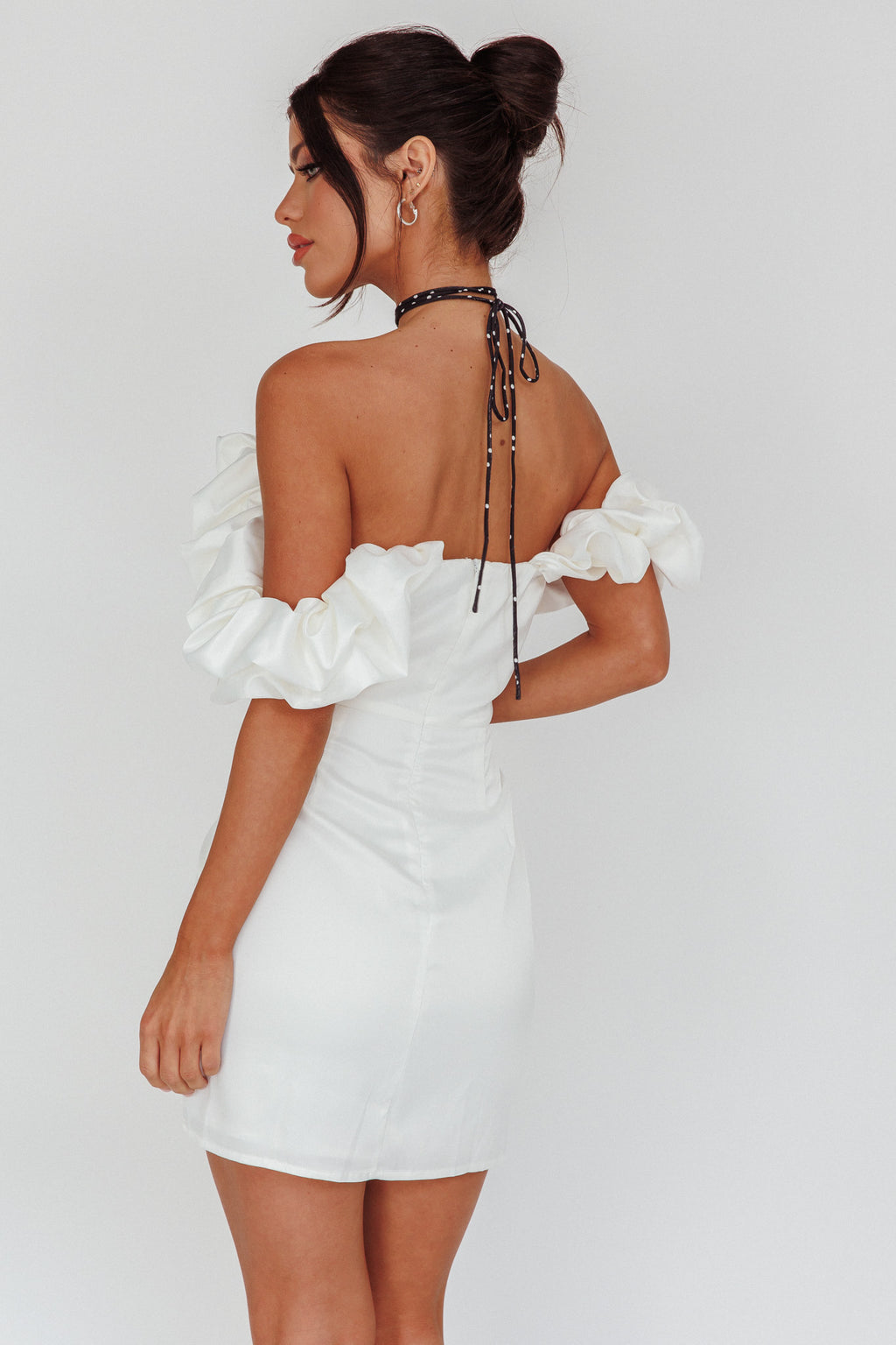 La Palma Off-Shoulder Mini Dress Off White by Selfie Leslie Australia
