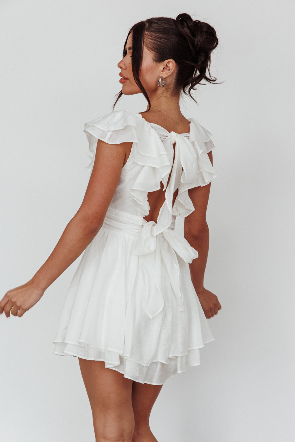 Glory Days Ruffle Shoulder Romper Off White by Selfie Leslie Australia