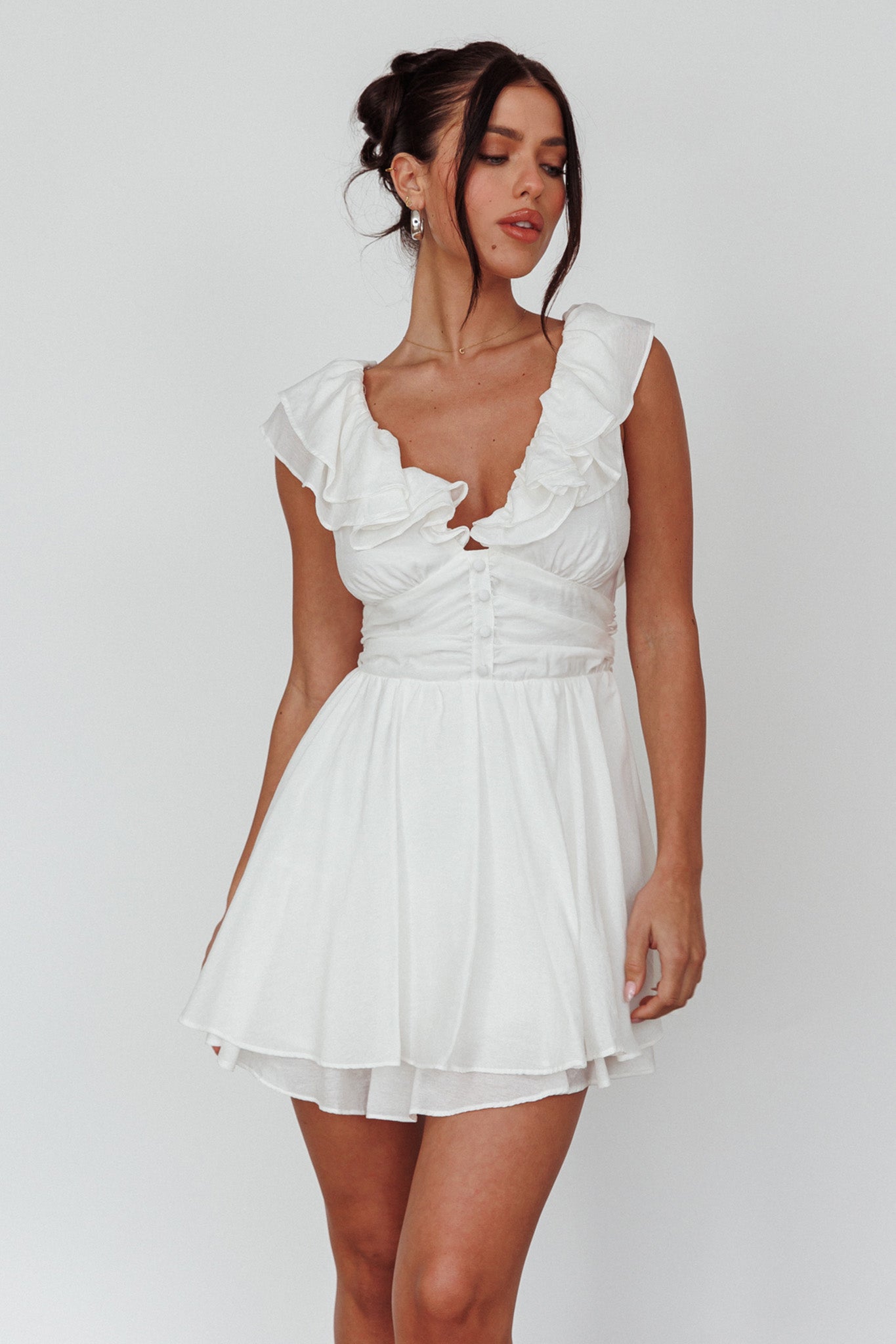 Glory Days Ruffle Shoulder Romper Off White by Selfie Leslie Australia