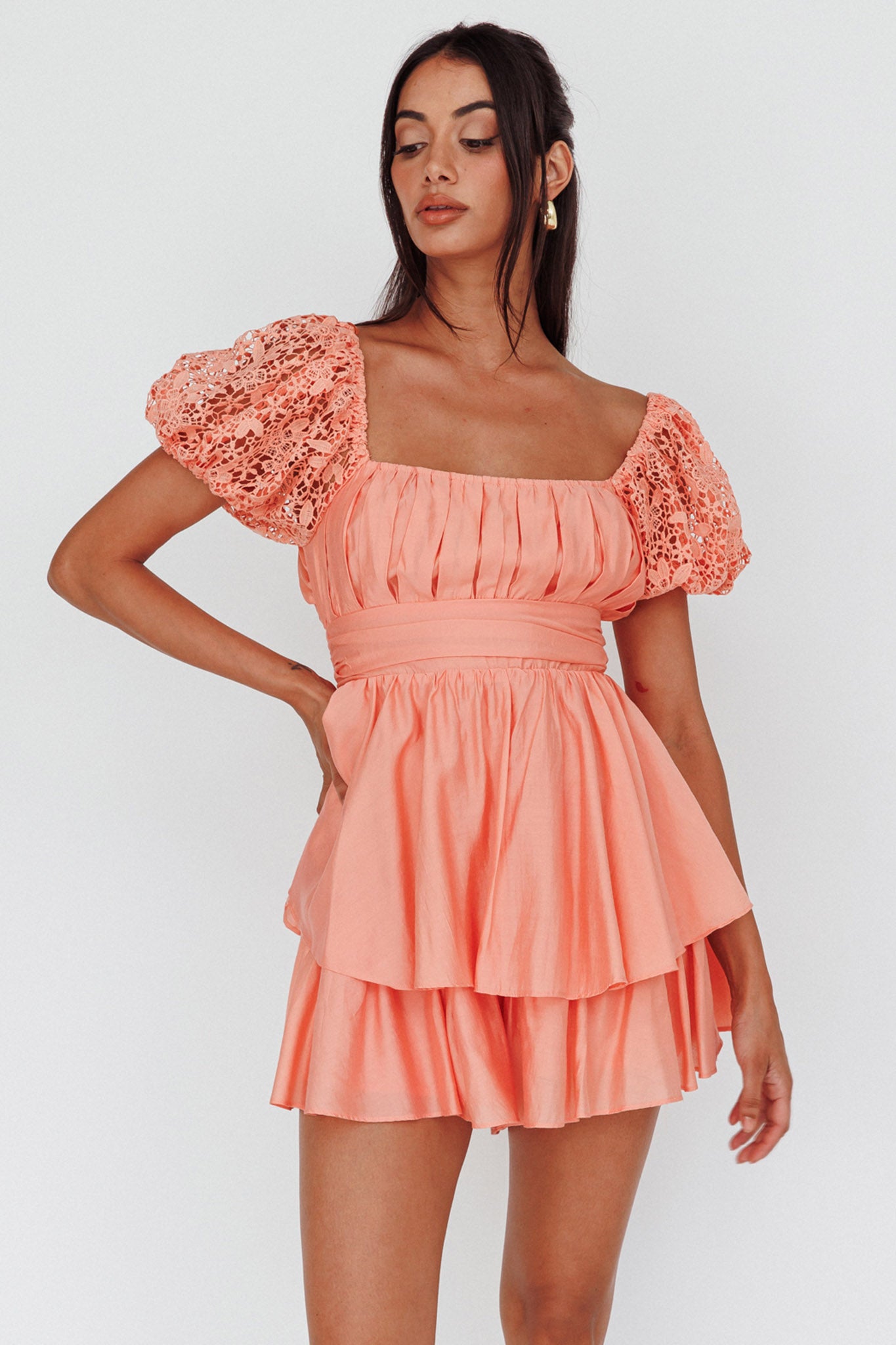 Hold My Halo Lace Sleeve Romper Apricot by Selfie Leslie Australia