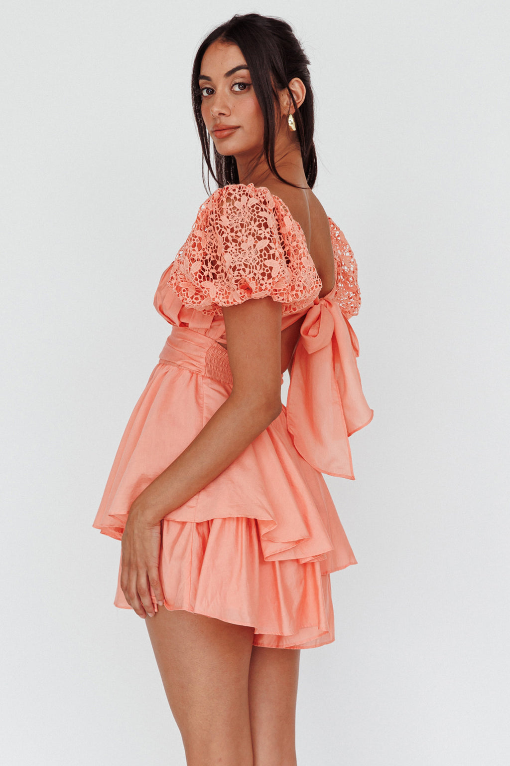 Hold My Halo Lace Sleeve Romper Apricot by Selfie Leslie Australia