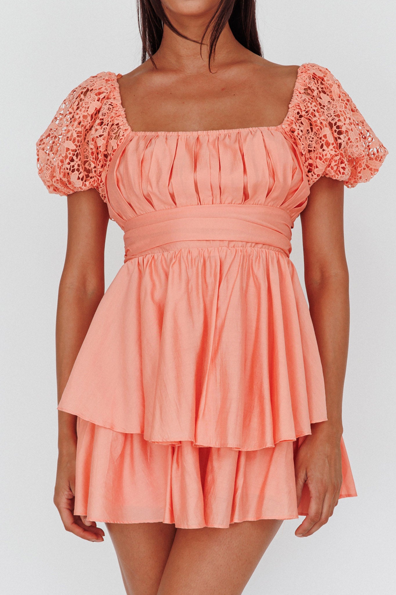 Hold My Halo Lace Sleeve Romper Apricot by Selfie Leslie Australia