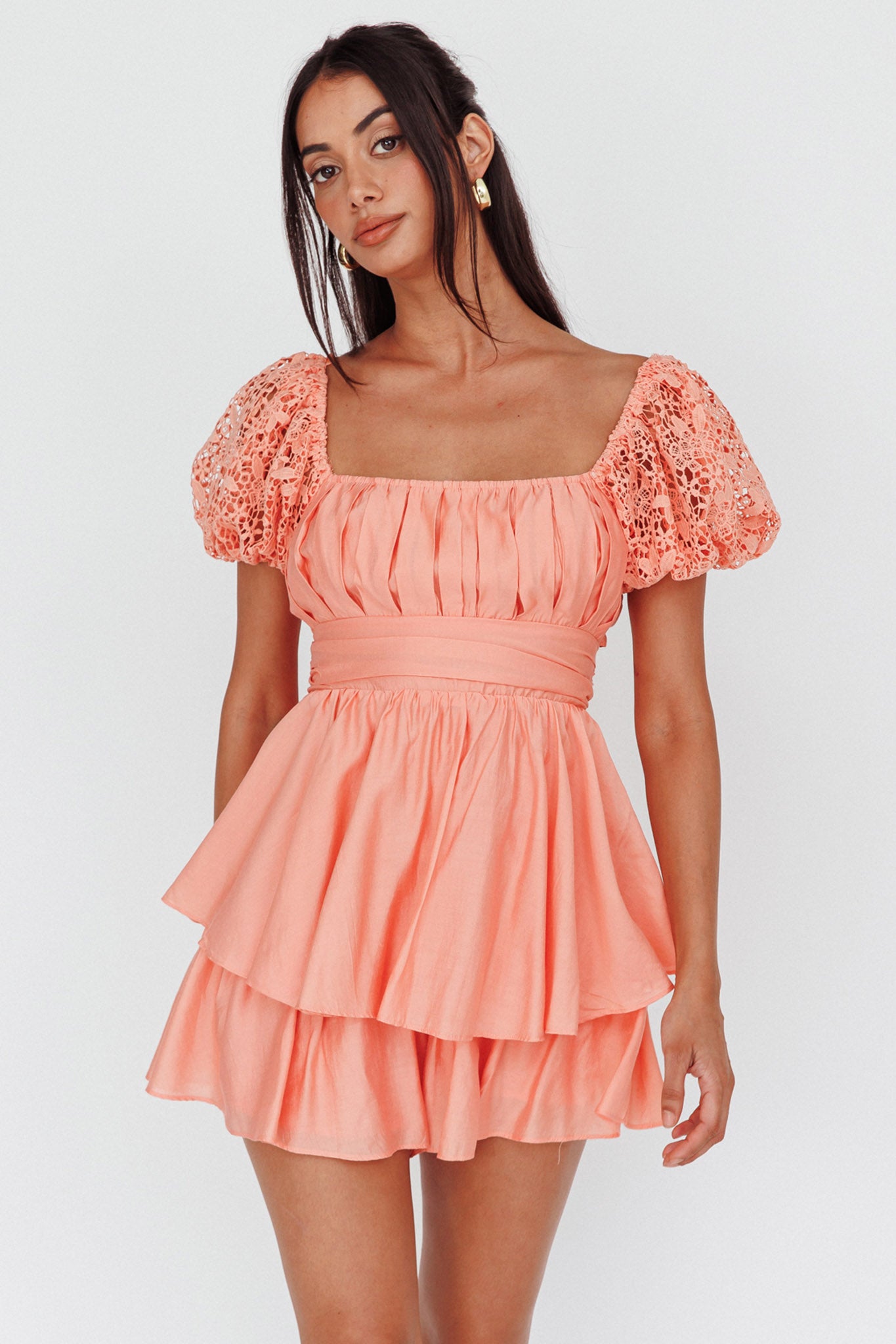 Hold My Halo Lace Sleeve Romper Apricot by Selfie Leslie Australia