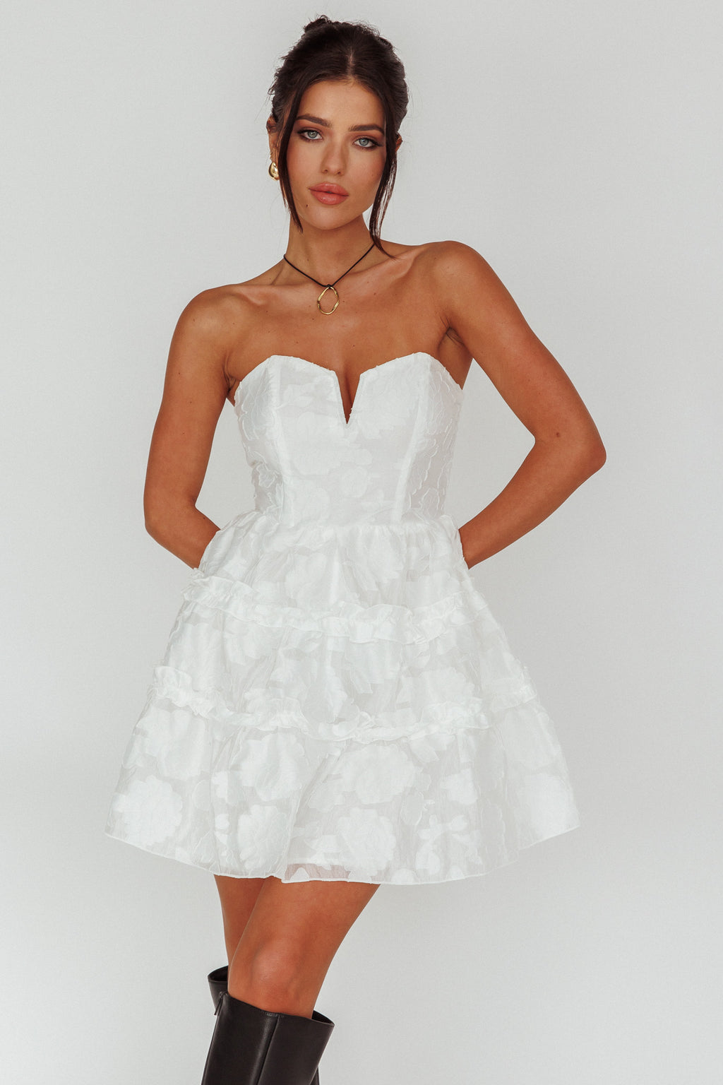 Demi Frill Trim Strapless Dress White by Selfie Leslie Australia