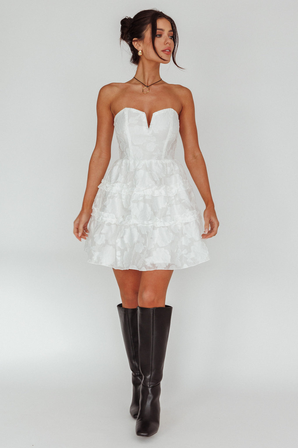 Demi Frill Trim Strapless Dress White by Selfie Leslie Australia