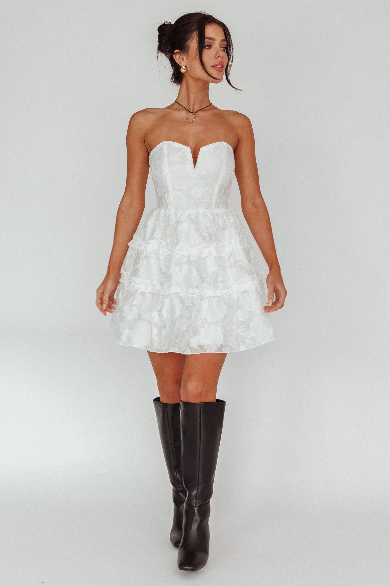 Demi Frill Trim Strapless Dress White by Selfie Leslie Australia