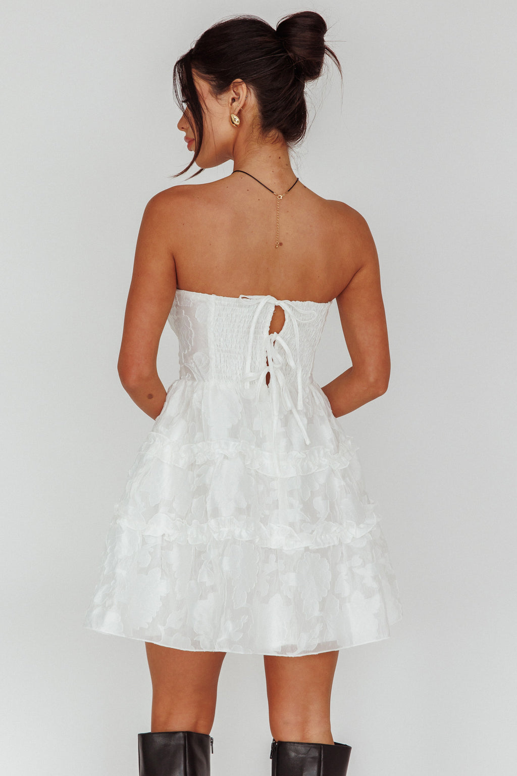 Demi Frill Trim Strapless Dress White by Selfie Leslie Australia