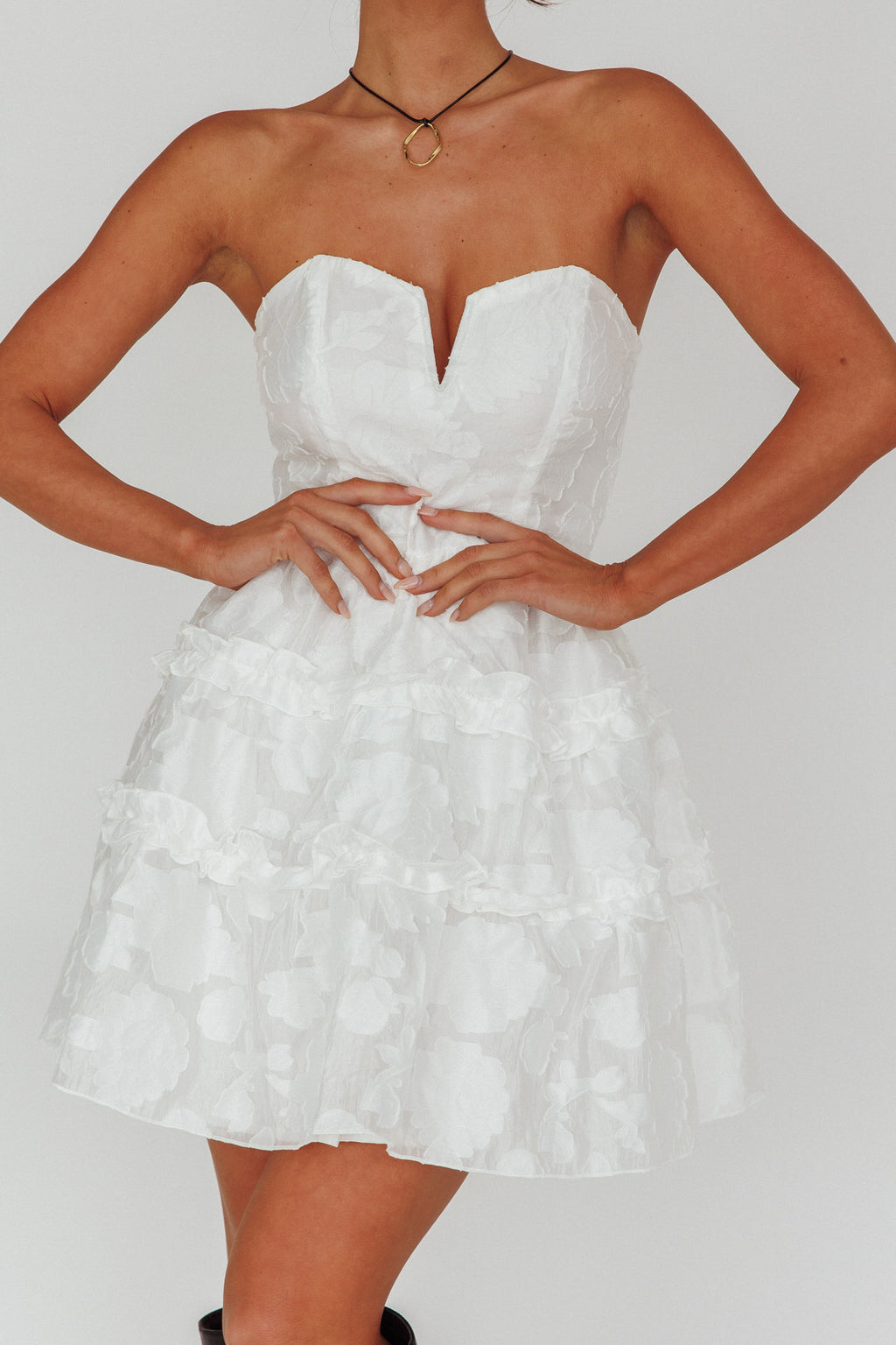 Demi Frill Trim Strapless Dress White by Selfie Leslie Australia