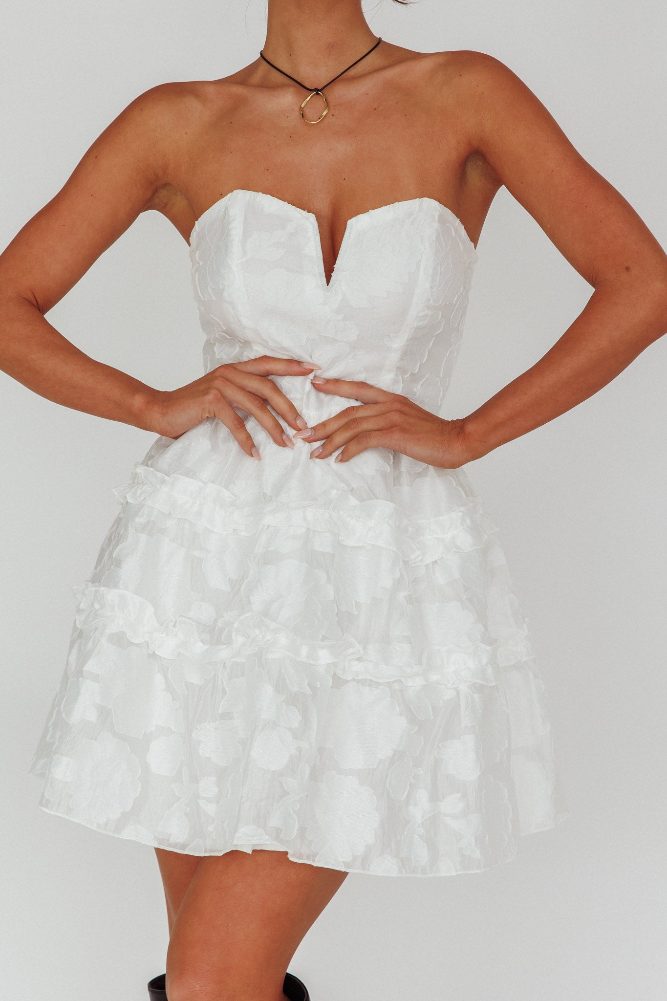 Demi Frill Trim Strapless Dress White by Selfie Leslie Australia