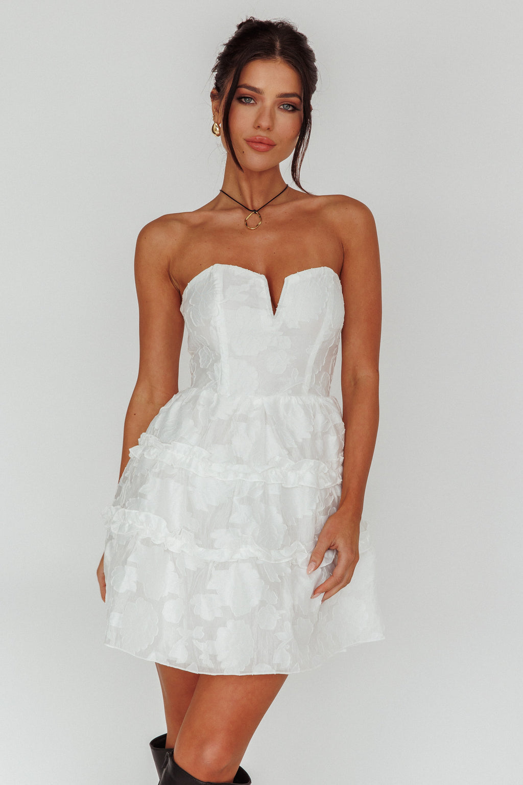 Demi Frill Trim Strapless Dress White by Selfie Leslie Australia