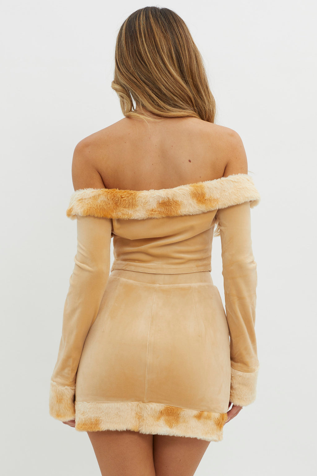 Nordic Lights Fur Trim Skirt Beige by Selfie Leslie Australia