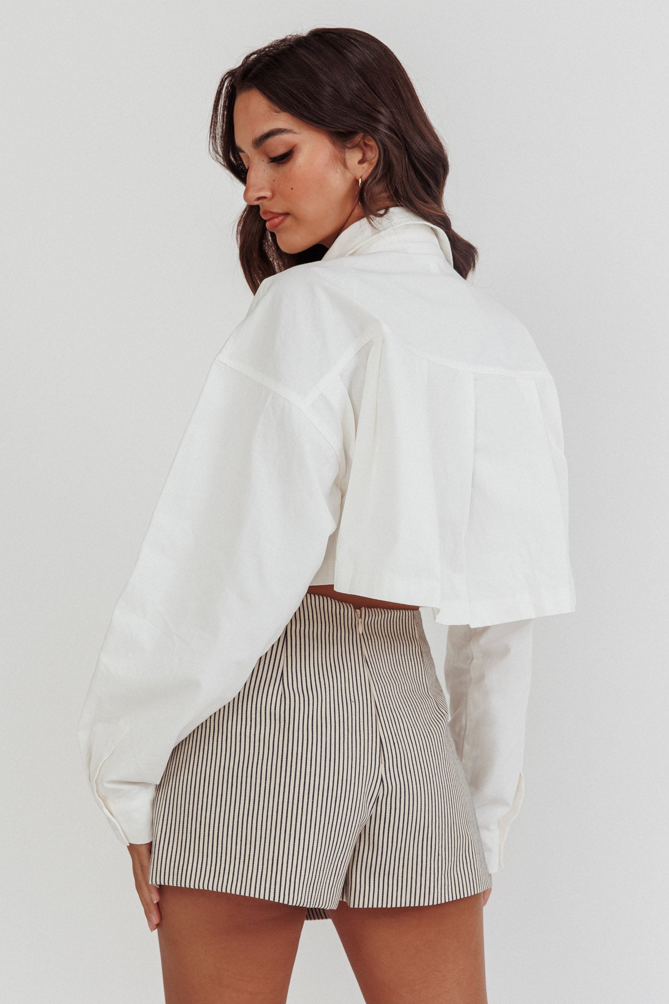 Dariah Foldover Slit Mini Skirt Stripe Linen by Selfie Leslie Australia