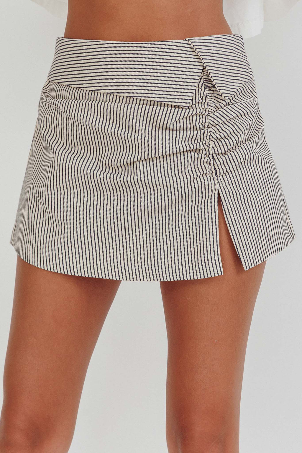 Dariah Foldover Slit Mini Skirt Stripe Linen by Selfie Leslie Australia