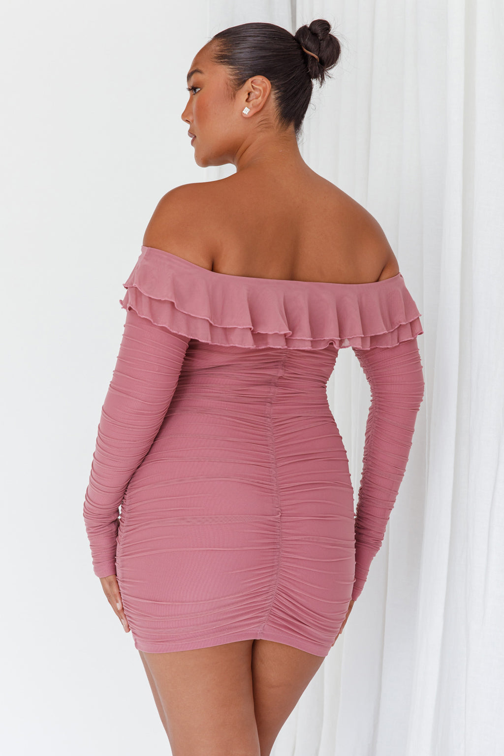 Confession Off-Shoulder Long Sleeve Mini Dress Mauve by Selfie Leslie Australia