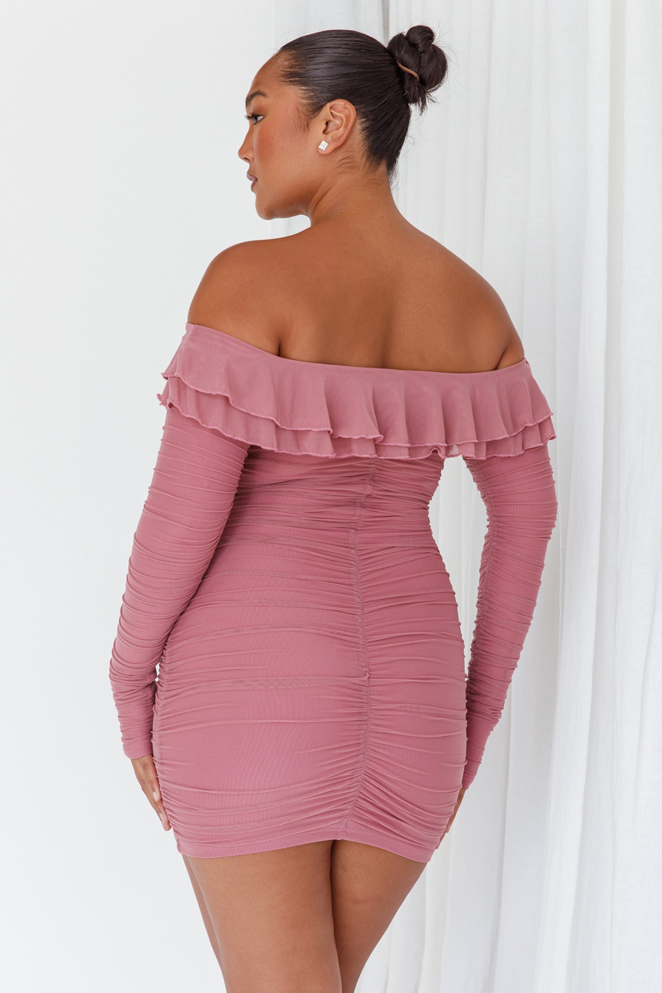 Confession Off-Shoulder Long Sleeve Mini Dress Mauve by Selfie Leslie Australia