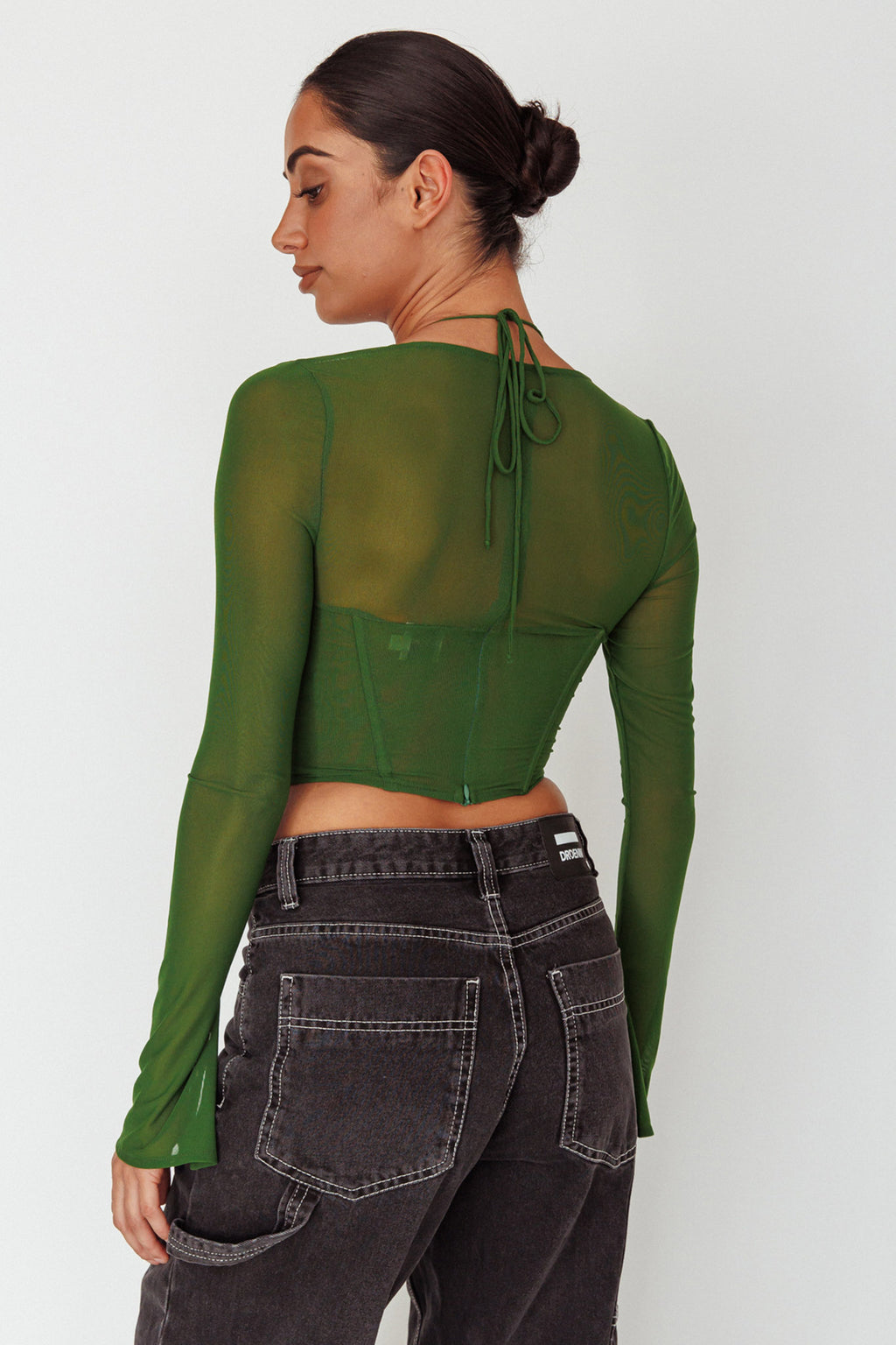 Sera Long Sleeve String Tie Top Forest | Selfie Leslie Australia