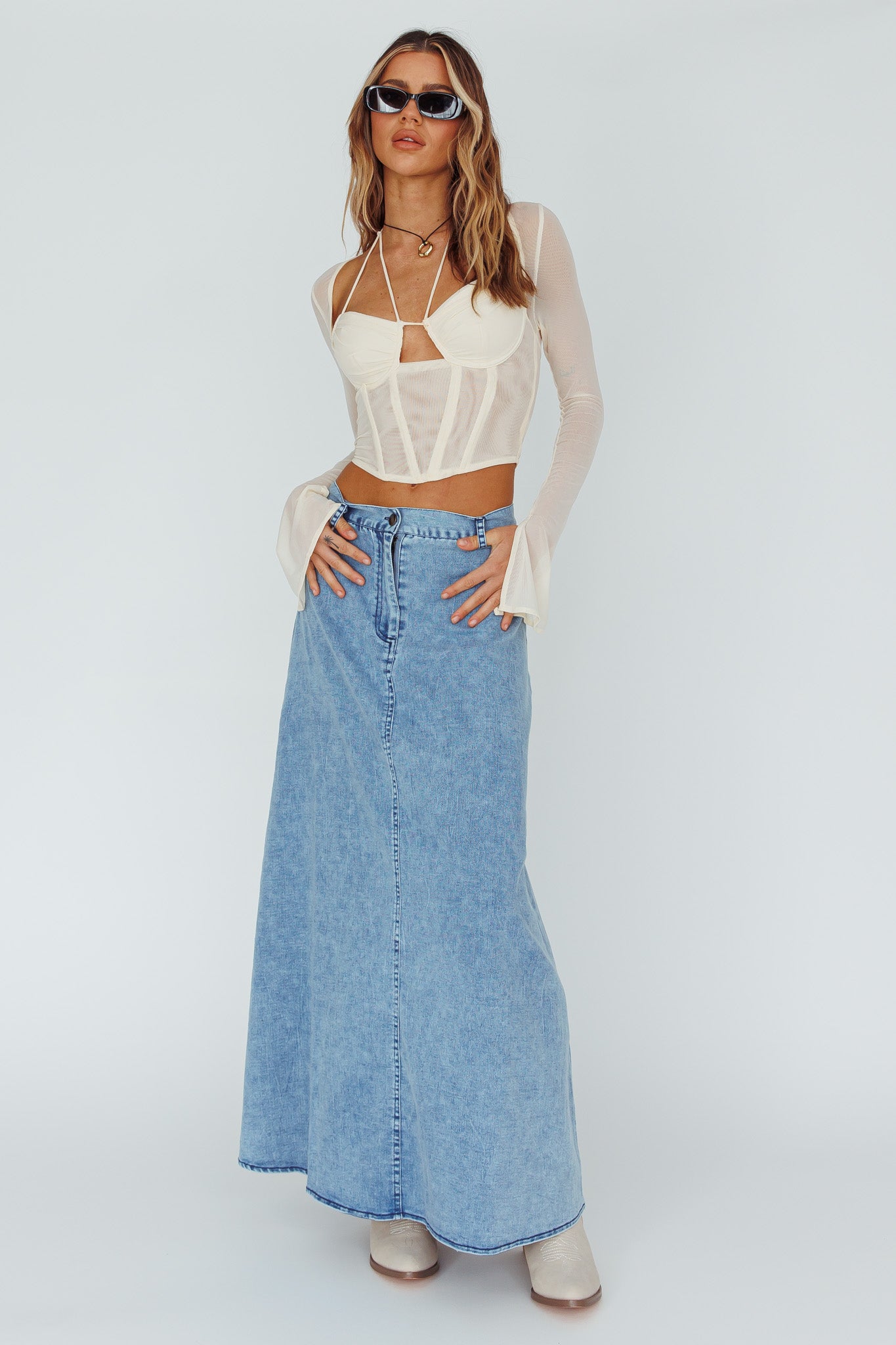 Sera Long Sleeve String Tie Top Milk by Selfie Leslie Australia