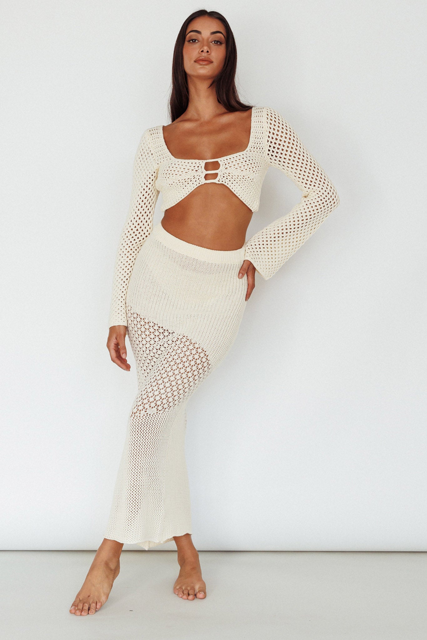 Serenity Sky Crochet Midi Skirt Milk by Selfie Leslie Australia