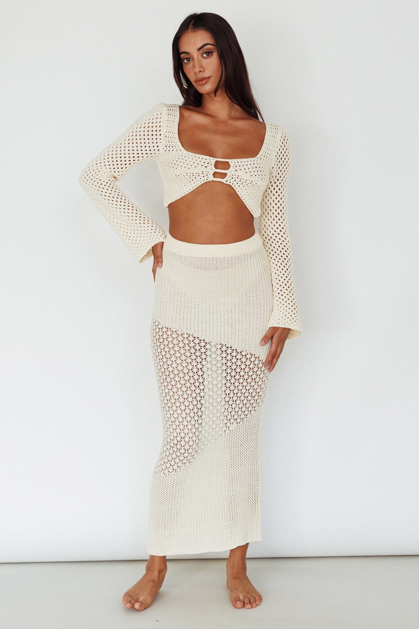 Serenity Sky Crochet Midi Skirt Milk by Selfie Leslie Australia