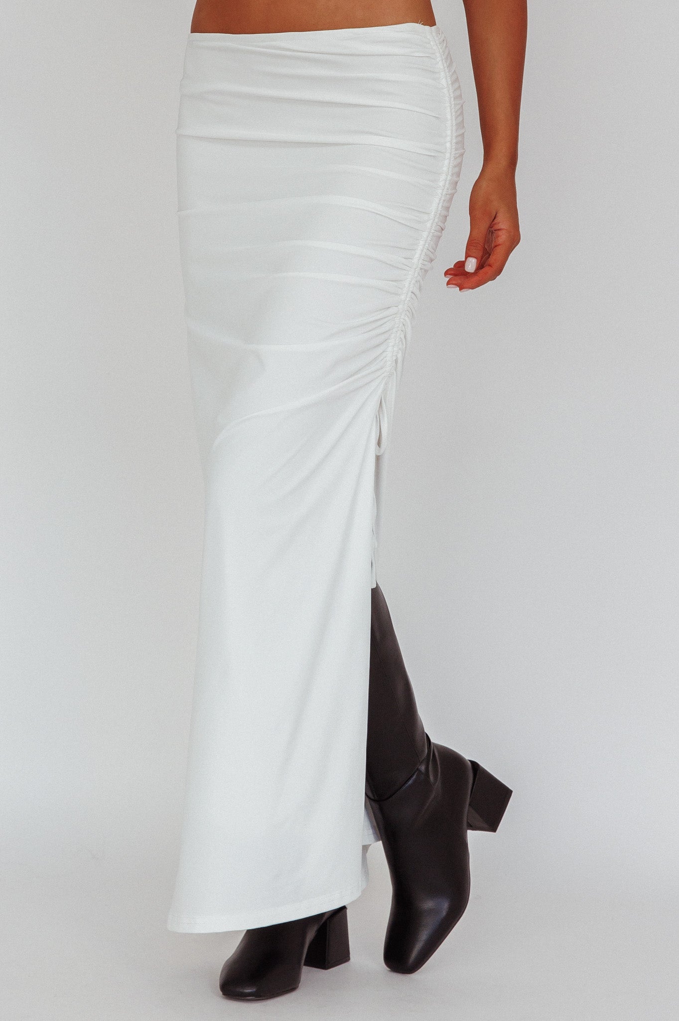 Headliner Ruched Side Maxi Skirt by Selfie Leslie Australia